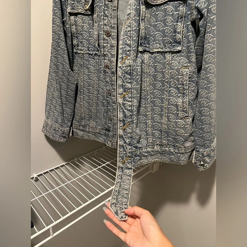 Blue Patterned Denim Jacket - Picture 6 of 7